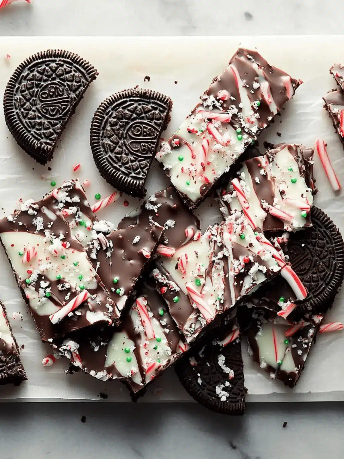 Oreos and Candy Cane Chocolate Bark