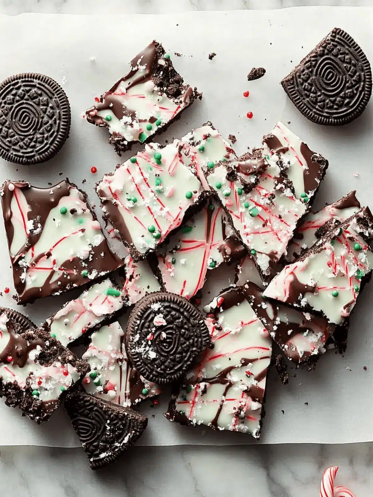Oreos and Candy Cane Chocolate Bark