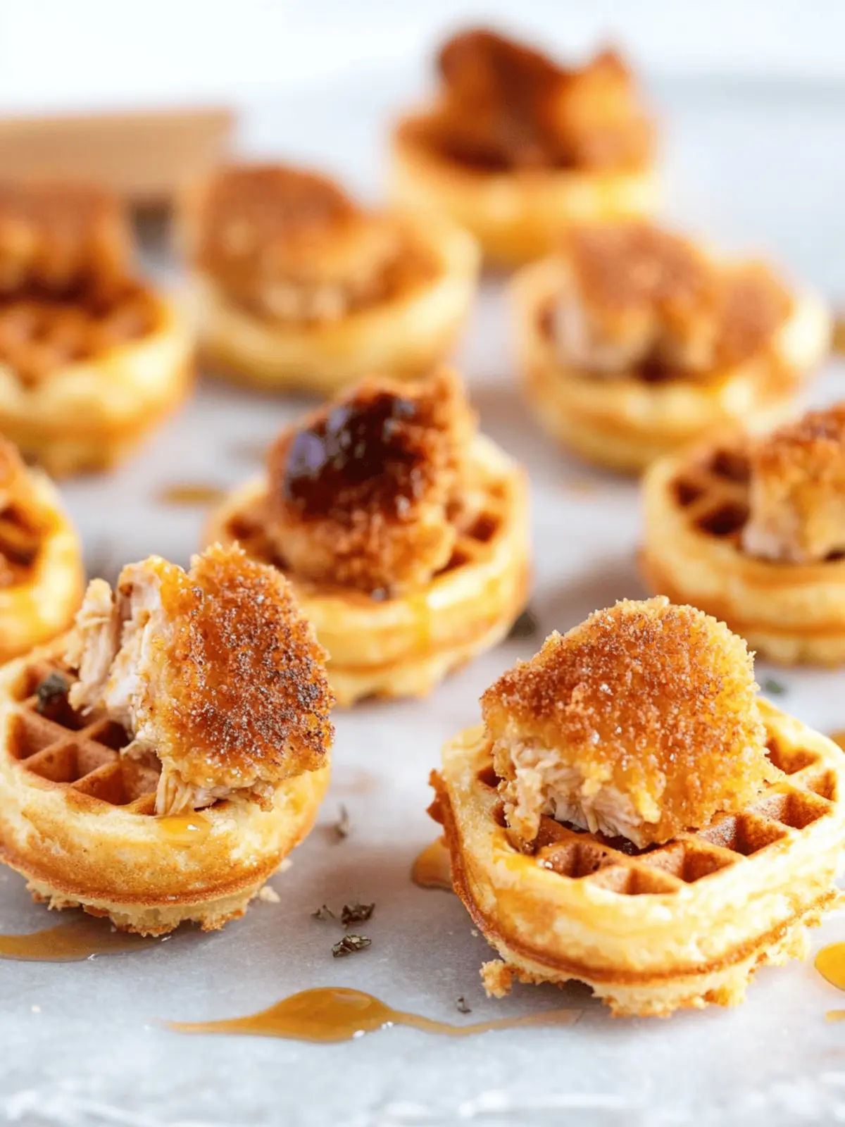 Chicken and Waffle Bites with Maple Syrup Drizzle