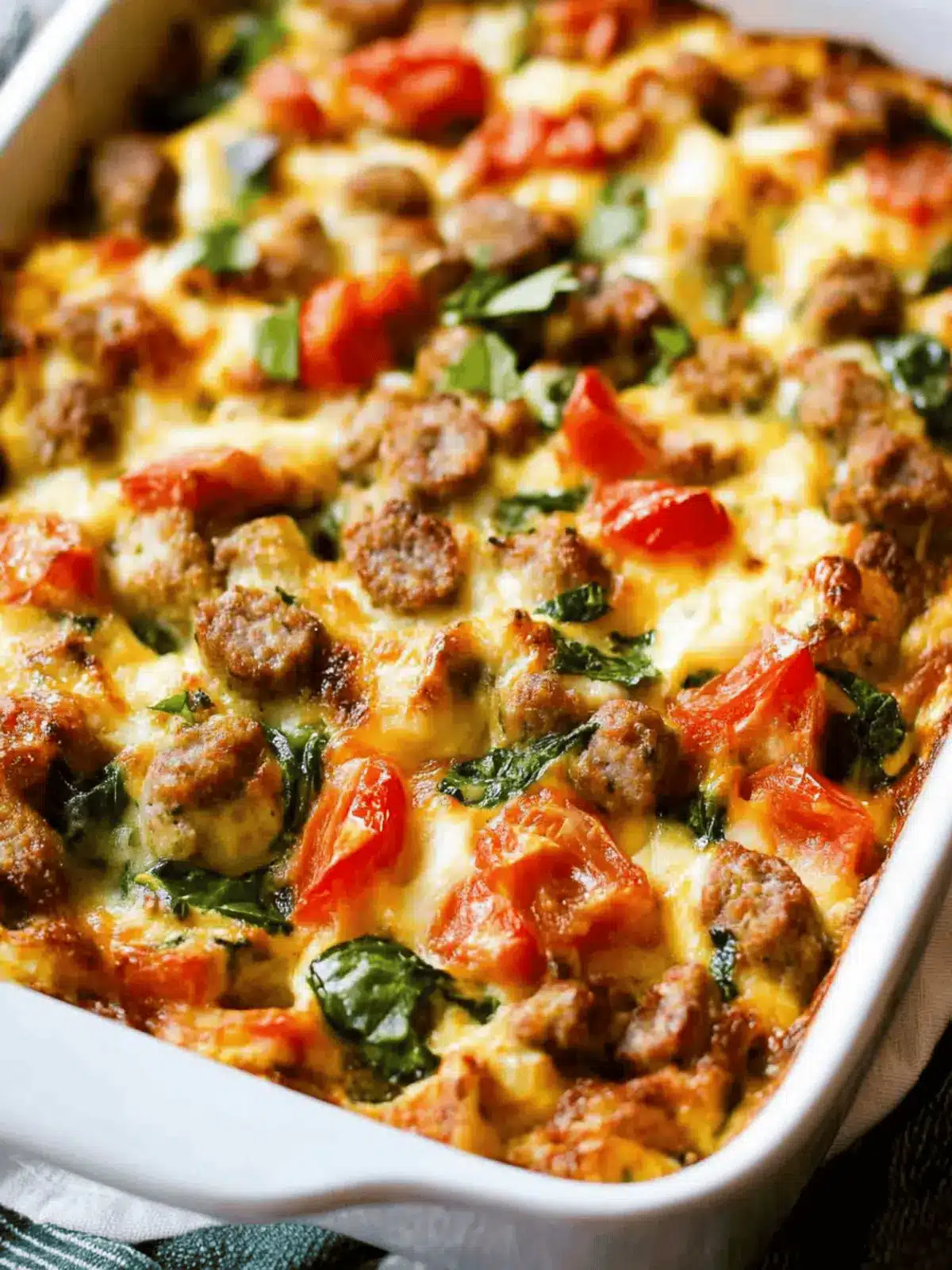 Easy Sausage, Spinach and Tomato Egg Casserole
