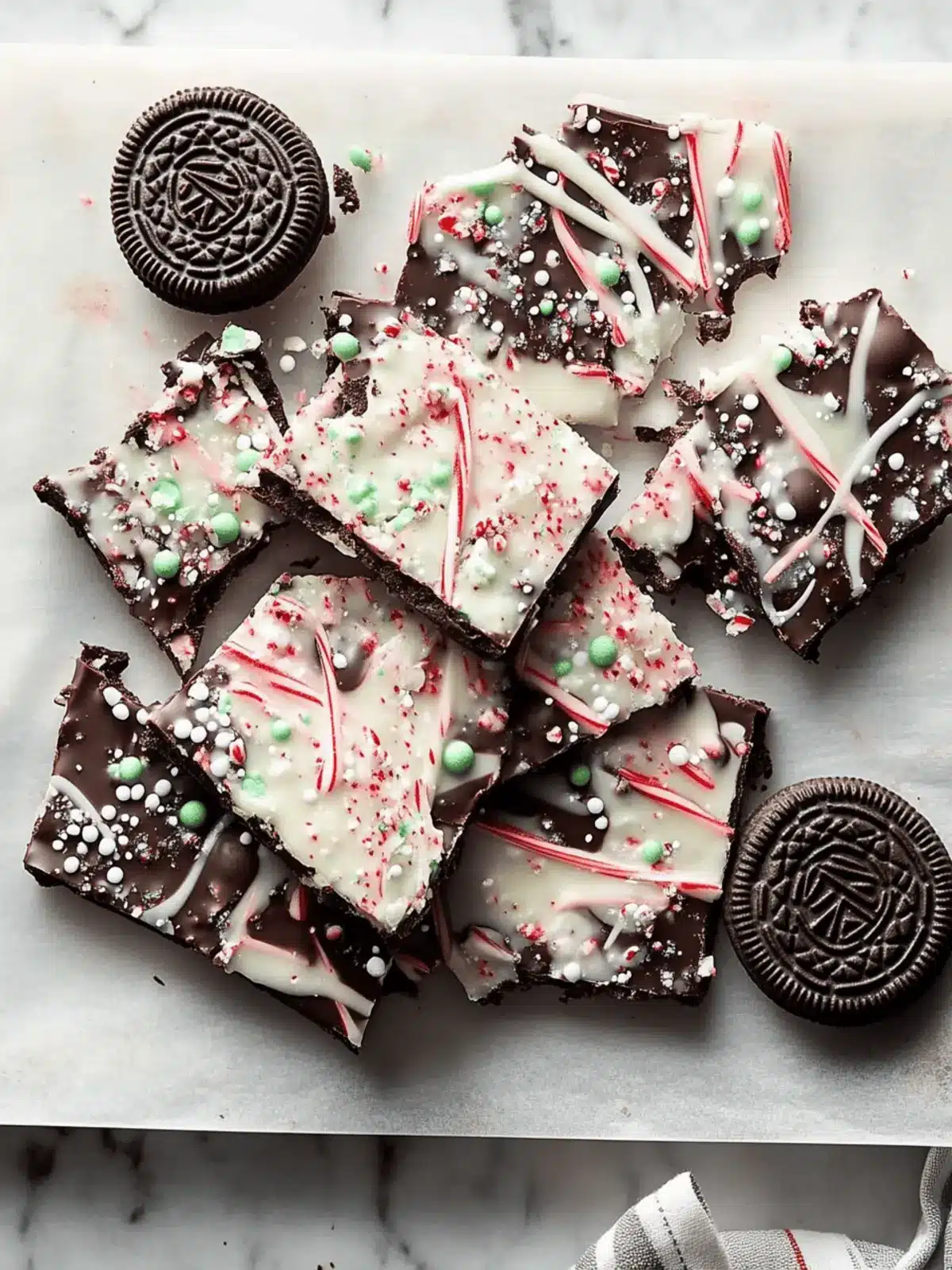 Oreos and Candy Cane Chocolate Bark