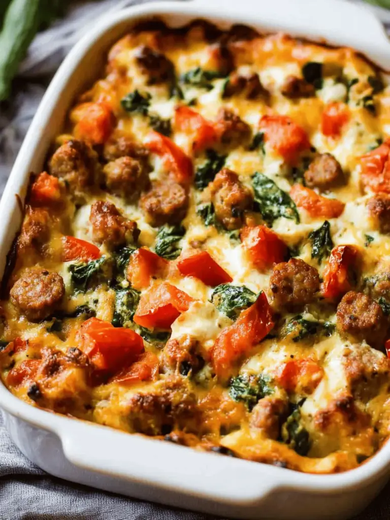 Easy Sausage, Spinach and Tomato Egg Casserole