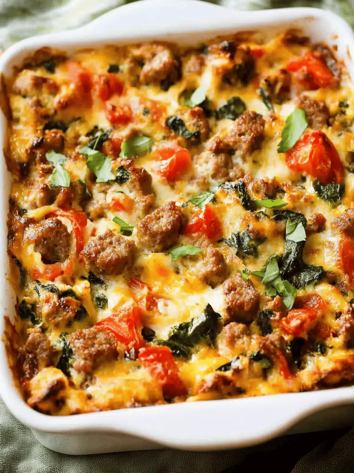 Easy Sausage, Spinach and Tomato Egg Casserole