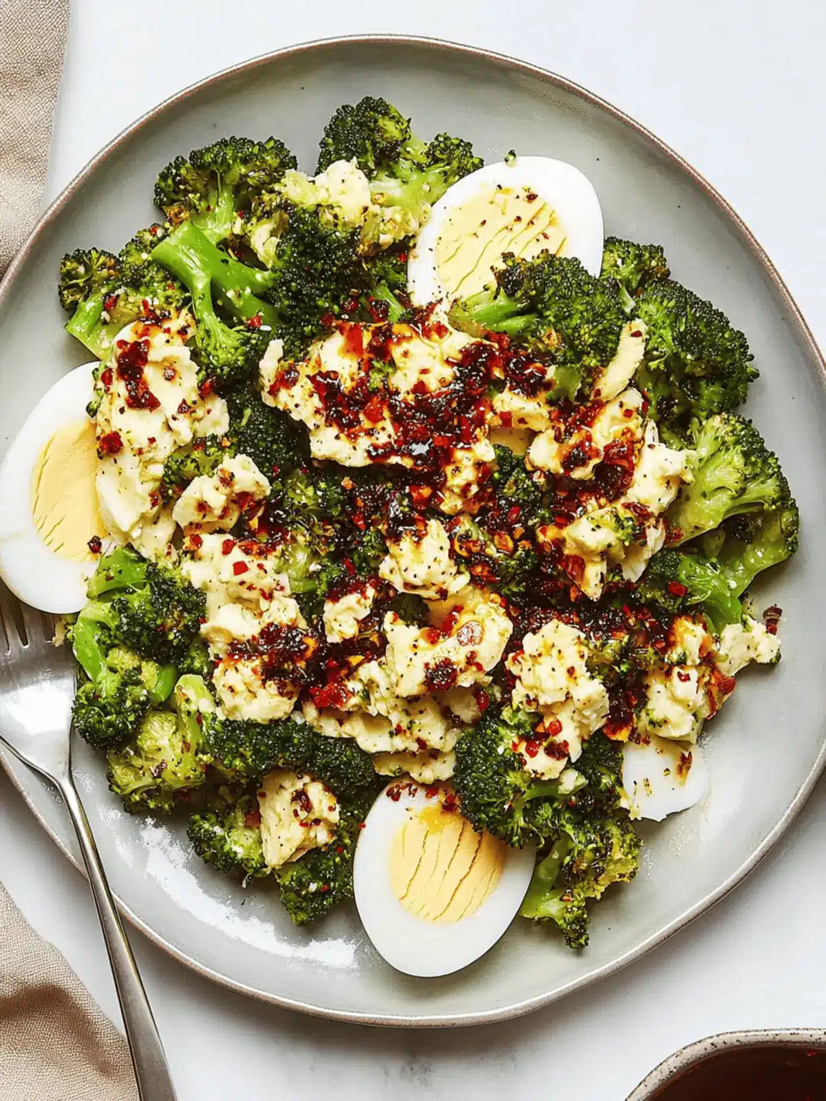 Egg Salad With Grilled Broccoli and Chili Crisp