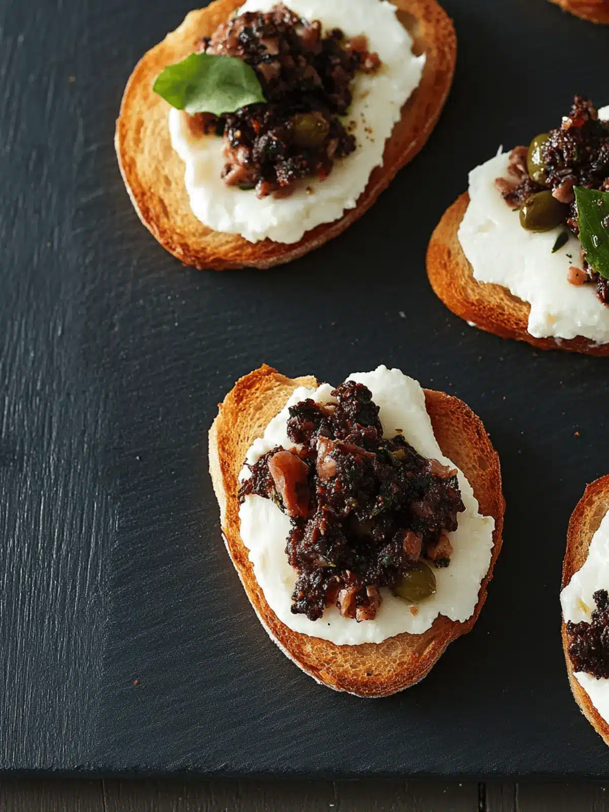Burrata and Olive Tapenade Crostini