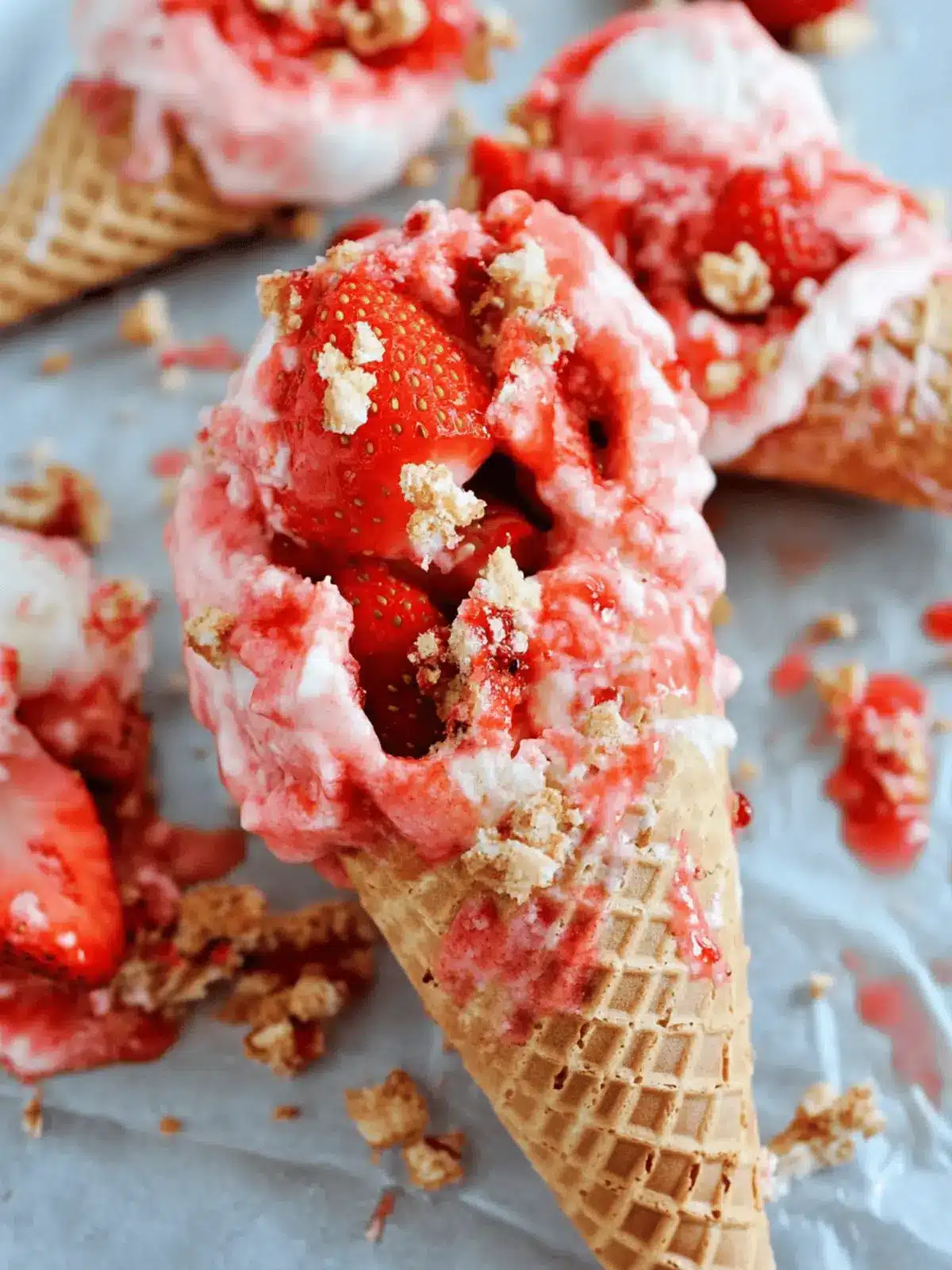 Delicious Strawberry Crunch Cheesecake Cones You’ll Adore 3 Strawberry Crunch Cheesecake Cones