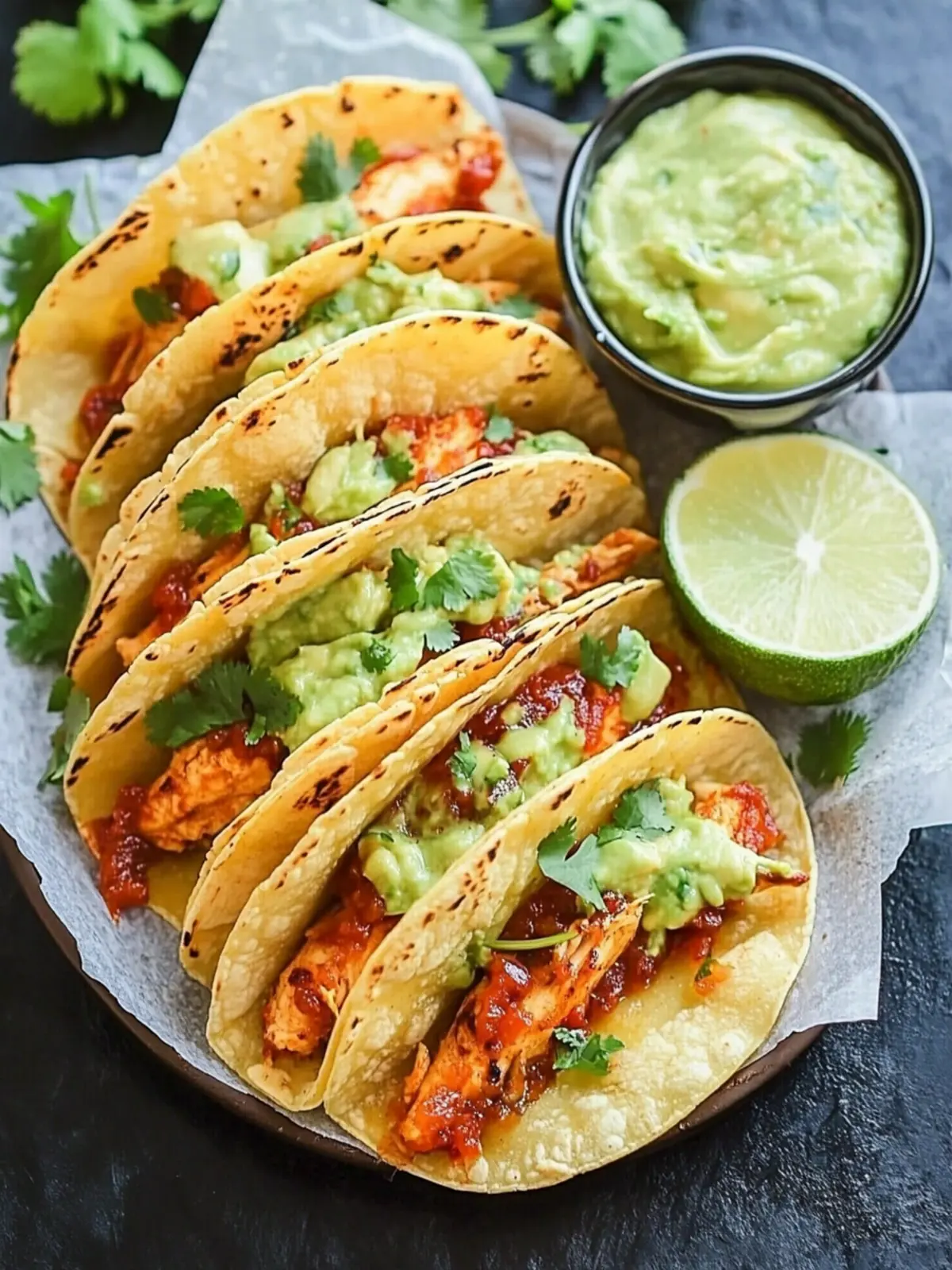 Flavor-Packed Chicken Tacos with Avocado Tomatillo Sauce 3 Chicken Tacos with Avocado Tomatillo Sauce