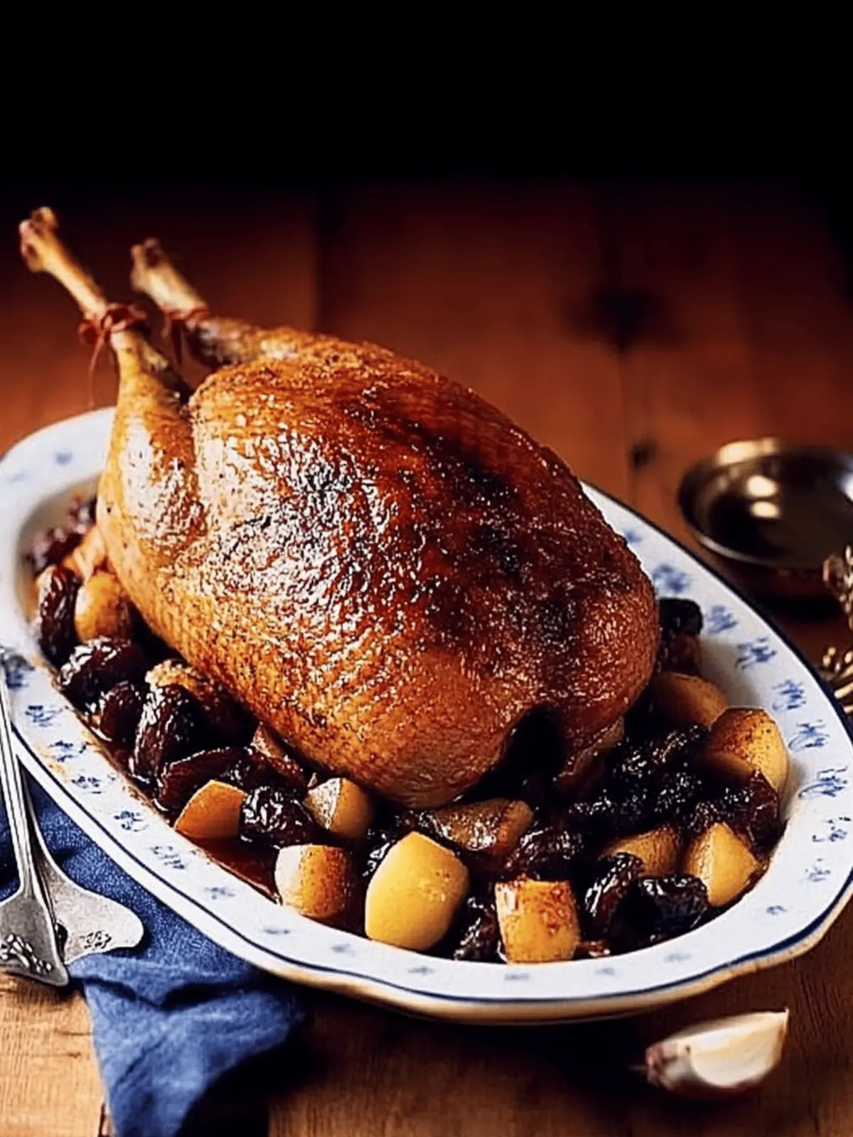 Savory Whole Roast Goose Stuffed with Apples and Prunes Delight 5 Whole roast goose stuffed with apples and prunes