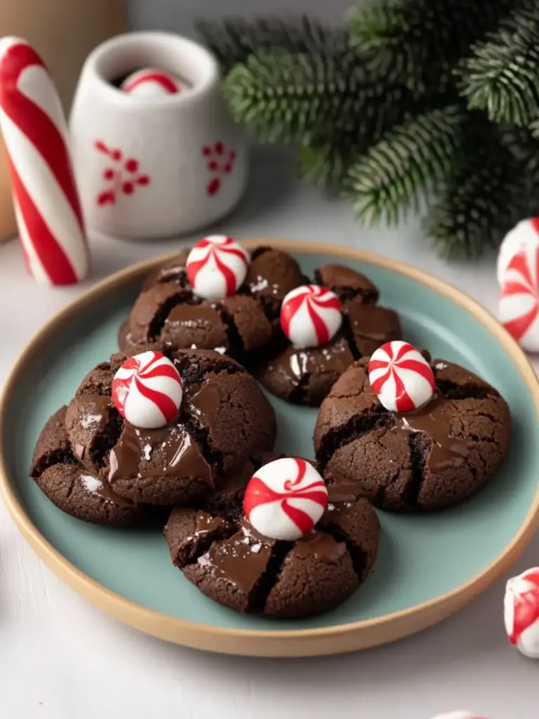 Chocolate Peppermint Blossoms Cookies
