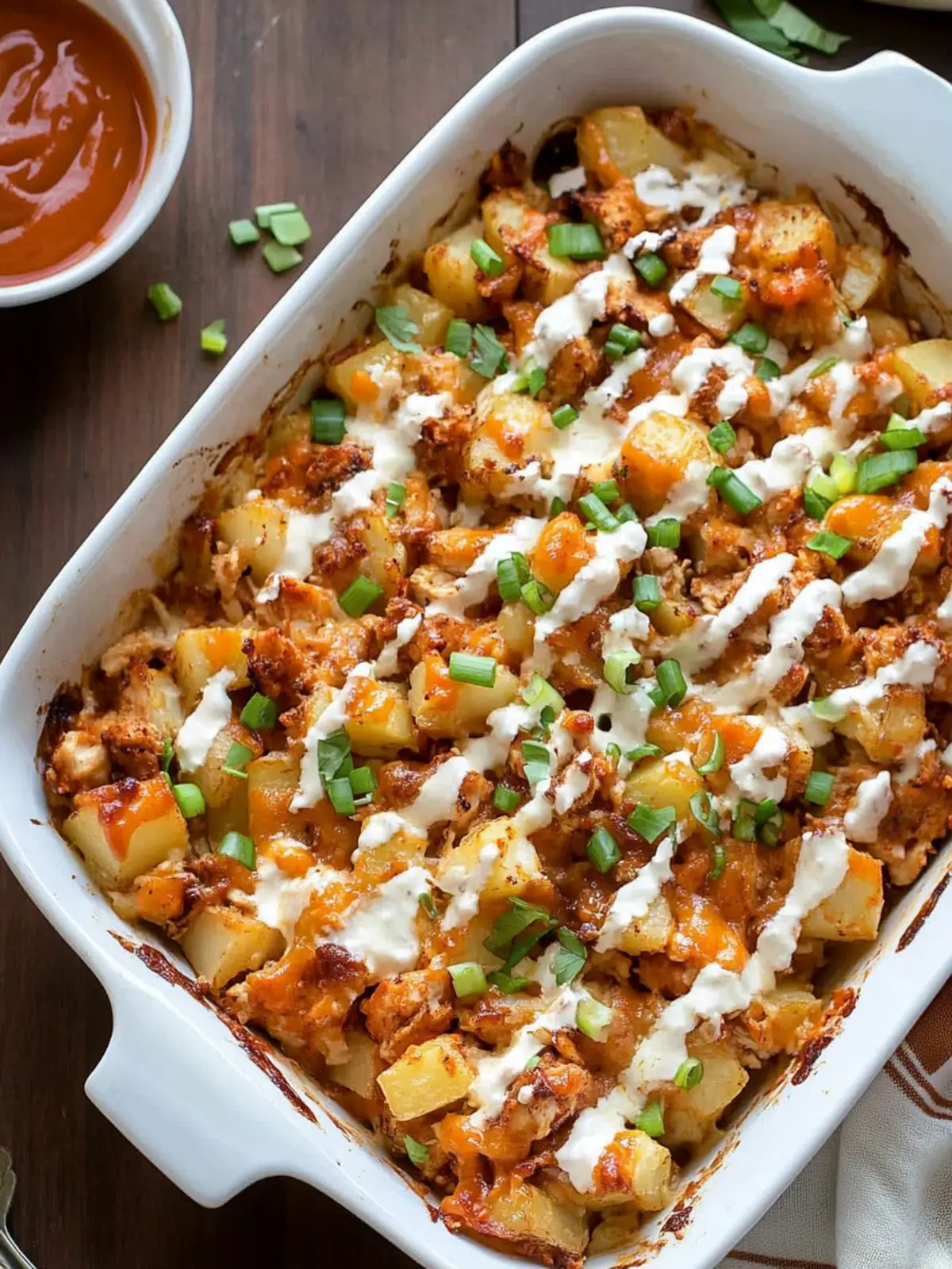 Buffalo Chicken Roasted Potato Bake