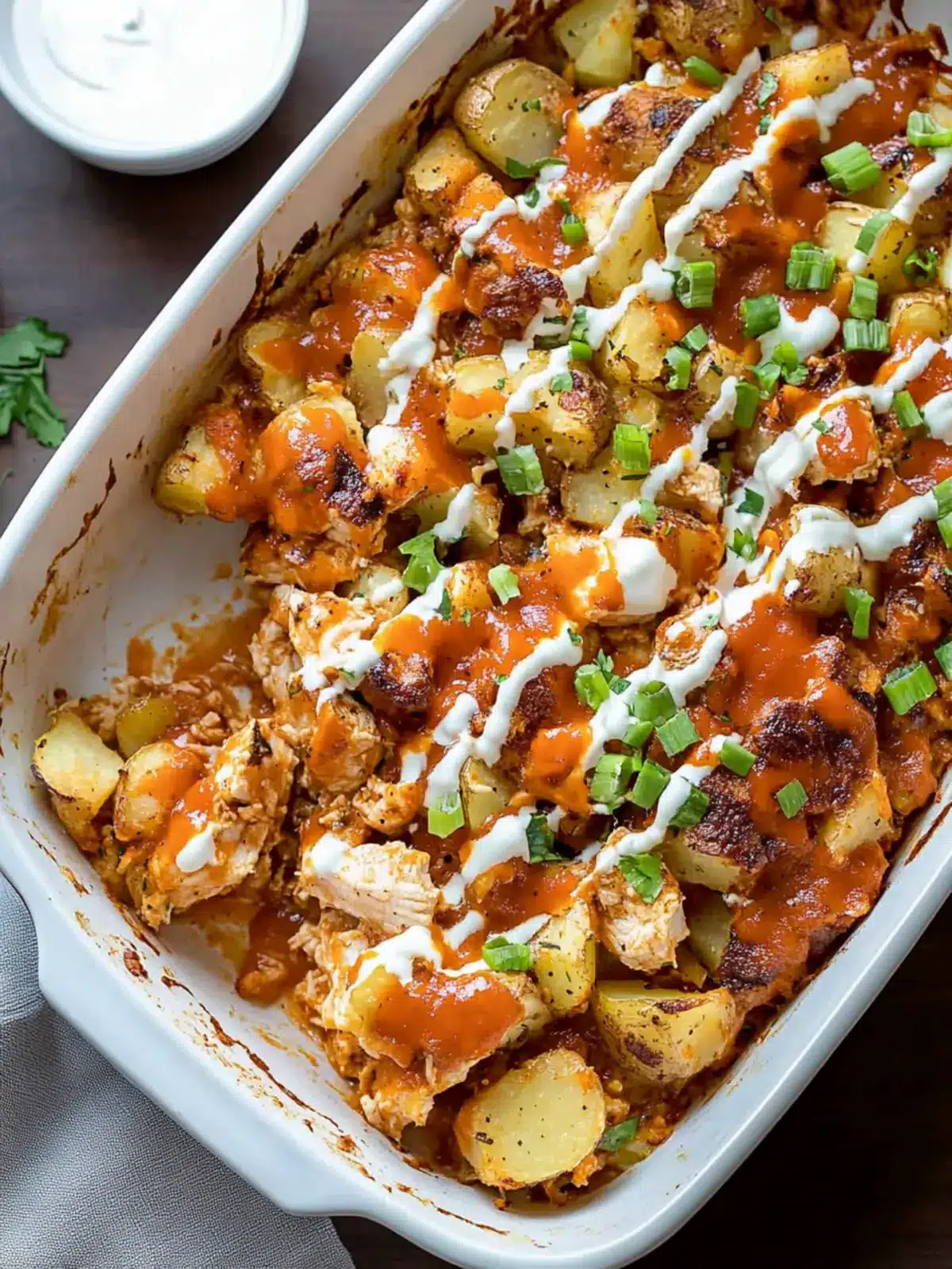 Buffalo Chicken Roasted Potato Bake