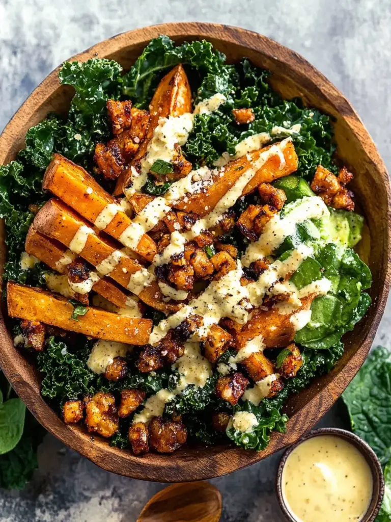 Sweet Potato Kale Salad with Creamy Honey Mustard Dressing
