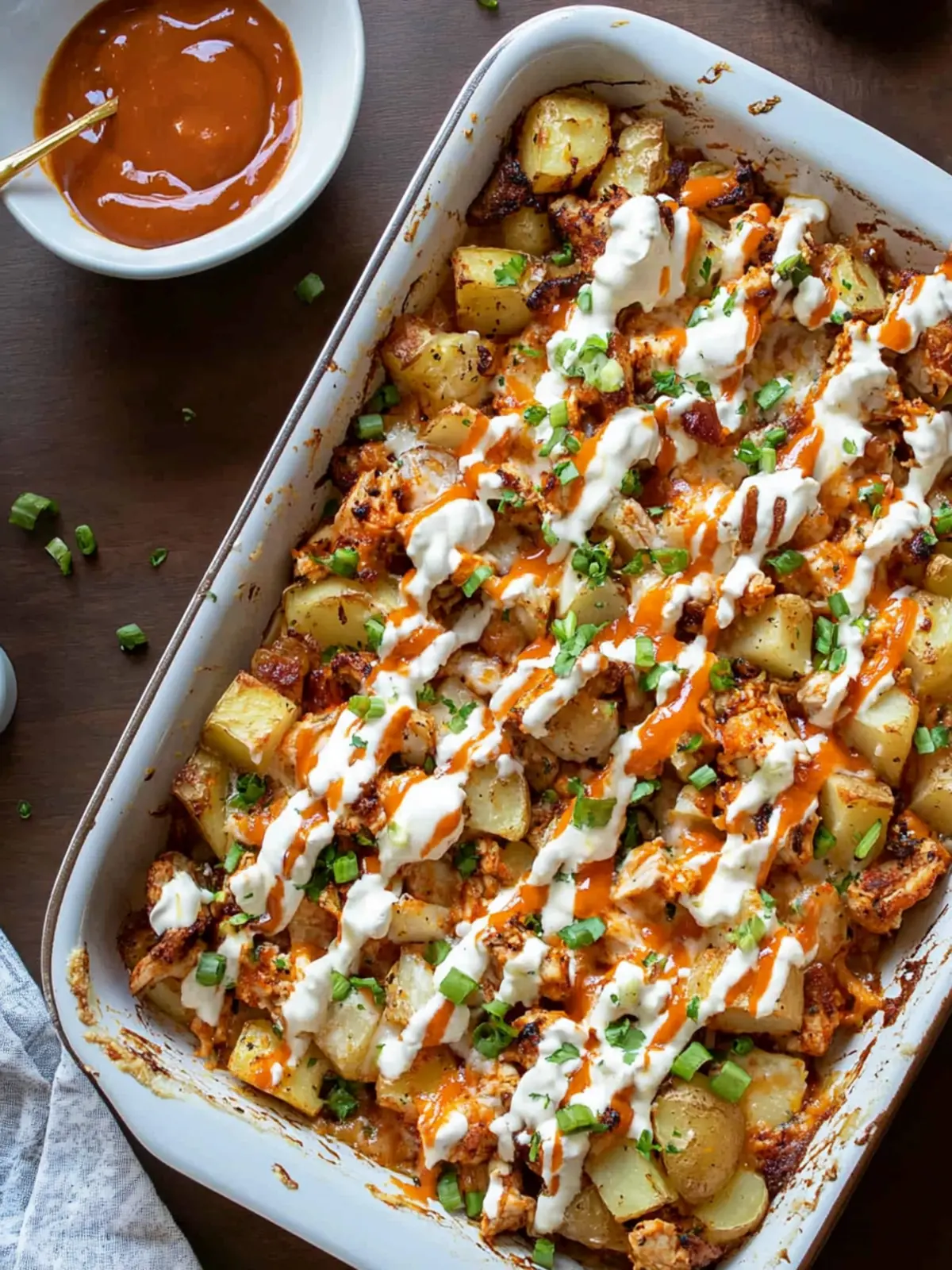 Buffalo Chicken Roasted Potato Bake