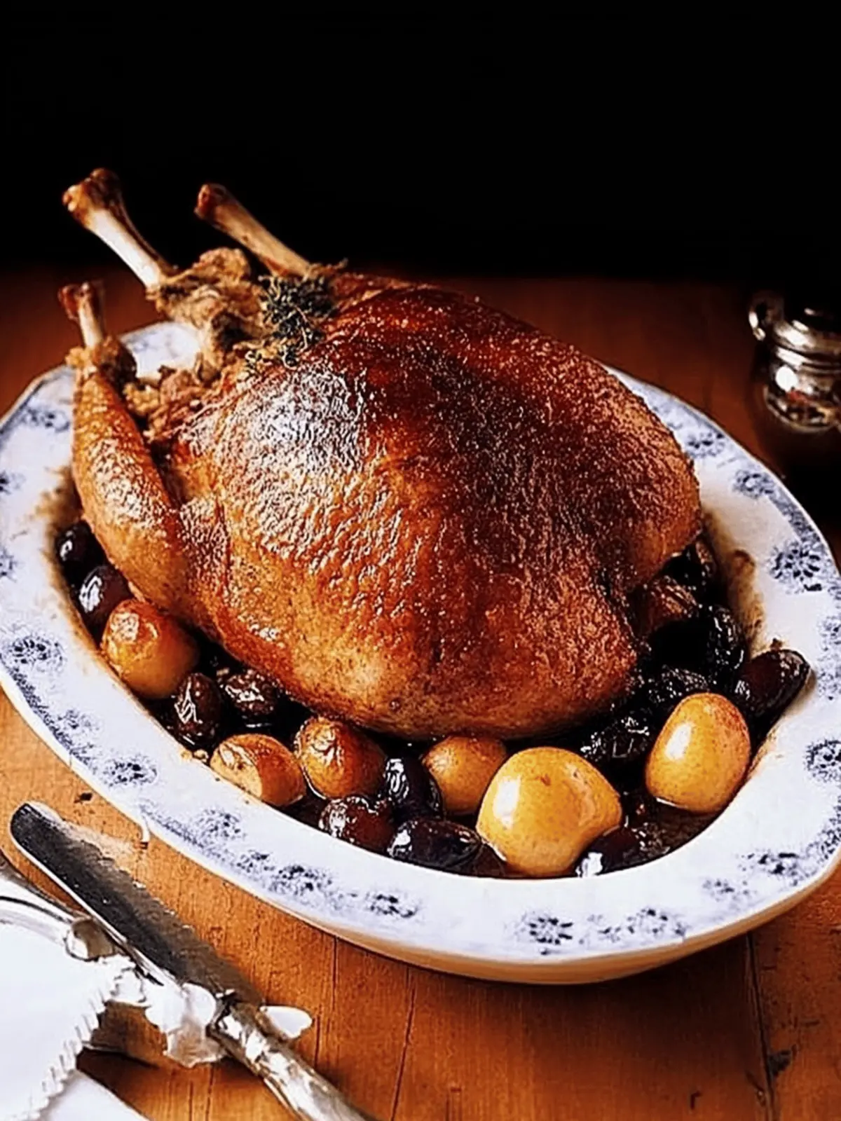 Savory Whole Roast Goose Stuffed with Apples and Prunes Delight 3 Whole roast goose stuffed with apples and prunes