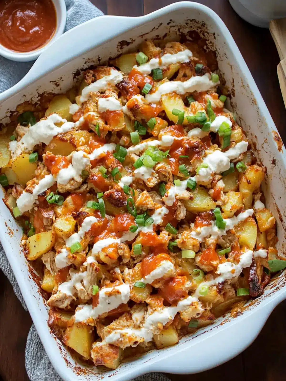 Buffalo Chicken Roasted Potato Bake