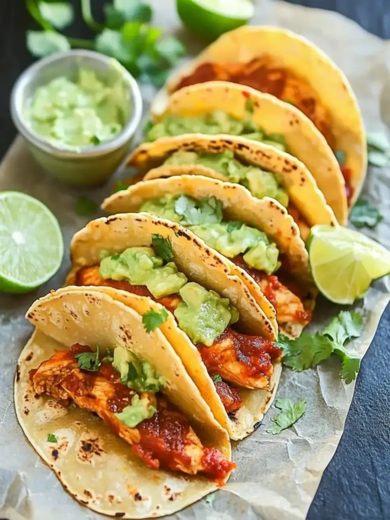 Chicken Tacos with Avocado Tomatillo Sauce