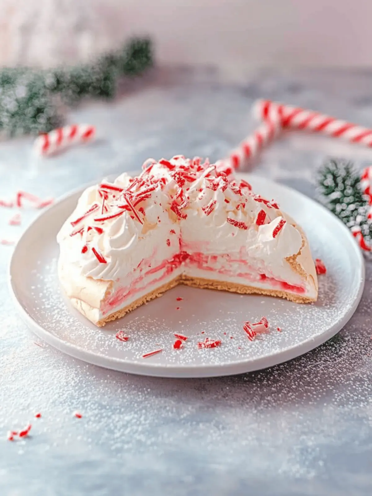 Peppermint Pavlova with White Chocolate Whipped Cream
