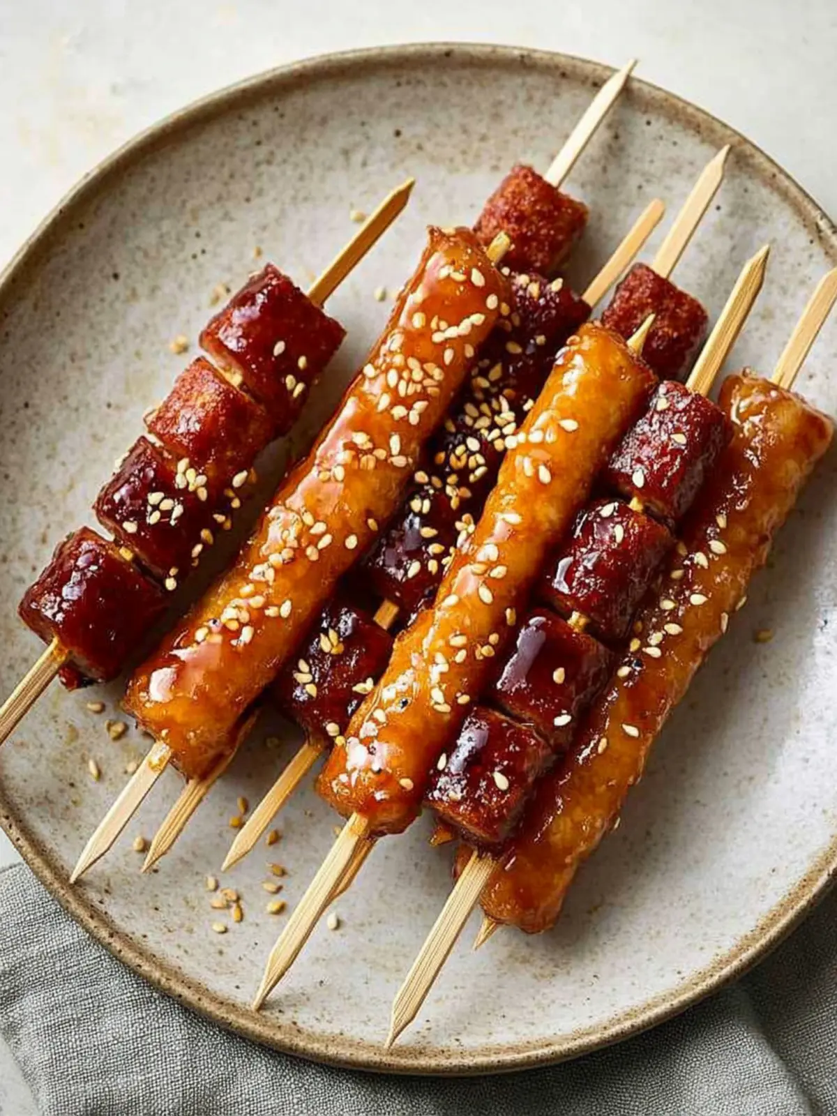 Korean Rice Cake and Sausage Skewer