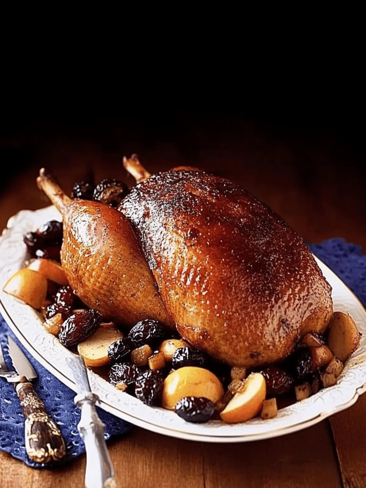 Savory Whole Roast Goose Stuffed with Apples and Prunes Delight 2 Whole roast goose stuffed with apples and prunes